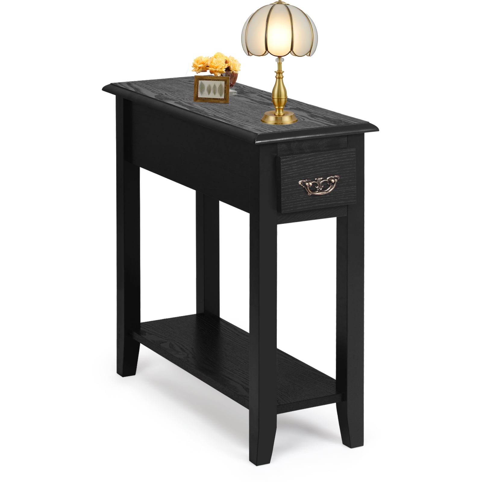 Coelon Side Table, 2 Tier End Table w/ Storage Drawer and Lower Shelf