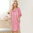 thumbnail image 2 of Bpmpbo Plus Size Nightgowns for Women Summer Short Sleeved Sleepwear Loose Sexy Lace Lace Imitation Silk Pleated Nightdress V Neck Knee Length Sleepshirts, 2 of 7