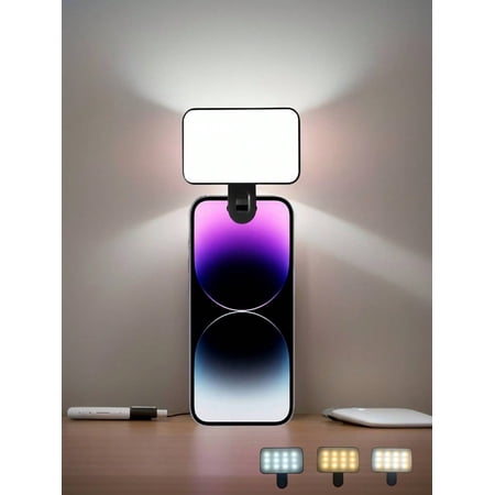 buguangdeng 1 Pc LED Fill Light Selfie Light LED Phone Light With 3 Lighting Mode Portable Mini Clip On Fill Light Makeup Live Stream Zoom Conference-Black