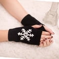 thumbnail image 2 of GDREDA Stylish Snowflake Pattern Knitted Fingerless Gloves Mittens For Cold Weather Warmth And Comfortable Wear Black,One Size, 2 of 3