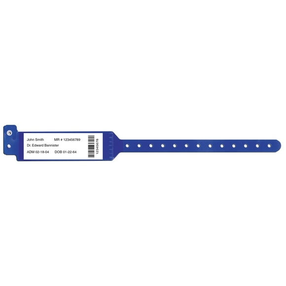 PDC Healthcare 5080-13-PDM Bracelet Étiquette Sentry Polyester Adulte, Style Étiquette à Insérer, Fermeture à Pression Permanente, Bleu, Lot de 500