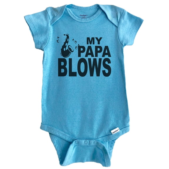 My Papa Blows Saxophone Funny Music Baby Bodysuit (Blue), 0-3 Months