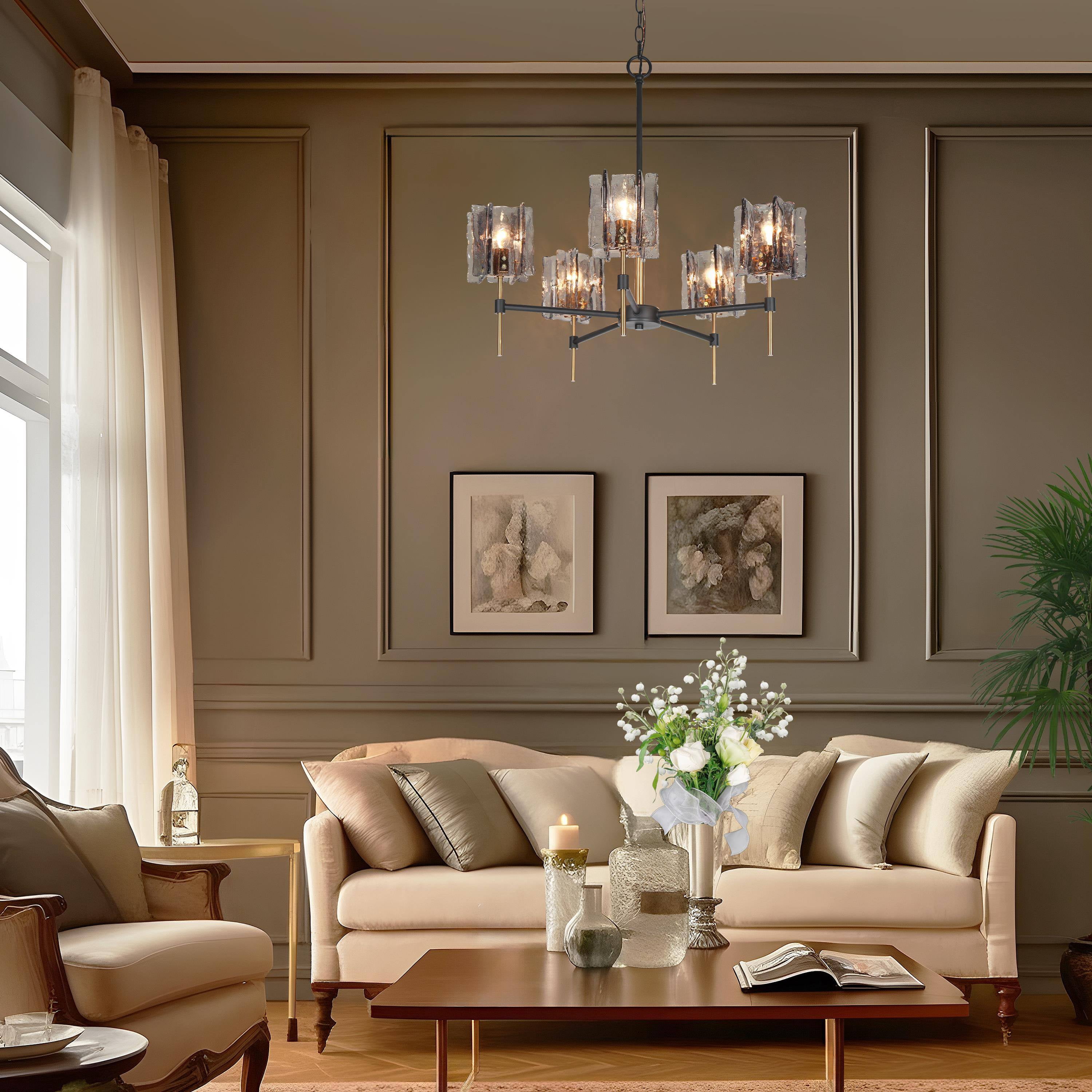 LNC Tucana 5-Light Matte Black Modern/Contemporary Led Crystal Chandelier