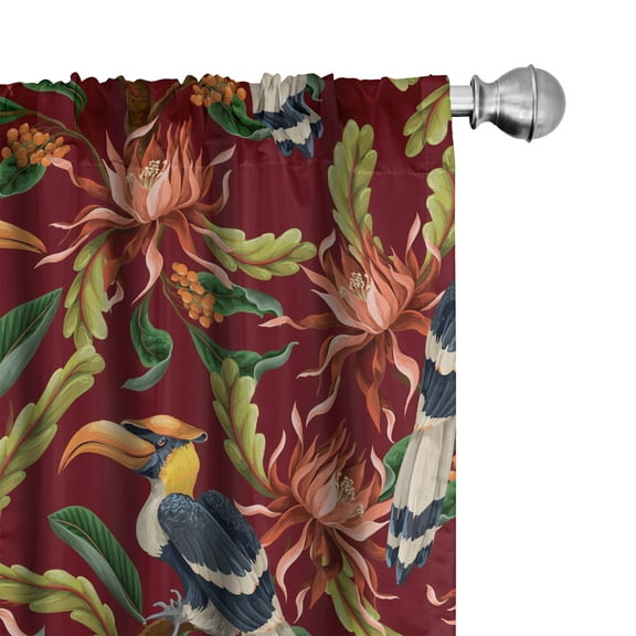 Ambesonne Tropical Curtains, Toucan Birds Flowers Plot, Pair of 28"x63", Olive Green and Orange