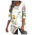 thumbnail image 1 of Hauts pour Femmes 2023 Blouses Basiques T-Shirts Mignons Mode Été Col Rond Manches 3/4 Imprimé Décontracté Sortie Blouses Hauts, 1 of 4