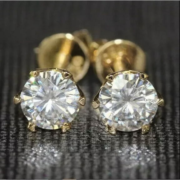 4Ct Round Cut Lab Created Diamond Solitaire Stud Earrings 14K Yellow Gold Plated