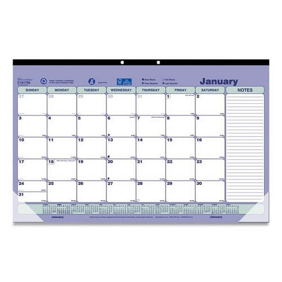 "Monthly Desk Pad Calendar, 17.75 x 10.88, White/Blue/Green Sheets, Black Binding, Clear Corners, 12-Month (Jan to Dec): 2023 | Bundle of 10 Each"