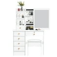 thumbnail image 3 of Jubilant Vanity Desk with Sliding Mirror, Bedroom Dressing Table, Makeup Desk with 6 Drawers, Open Shelves, Hidden Storage Space, 3 of 6