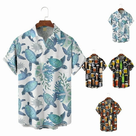 

Big & Tall Men Casual Button Down Short Sleeve Tops Shirt Lapel Print Funky Tops Up to 8XL