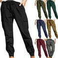 thumbnail image 2 of Plebaso Pants for Women Plus Size Solid Color Elastic Waist Casual Trousers Ladies Cinch Bottom Cargo Pants, 2 of 6