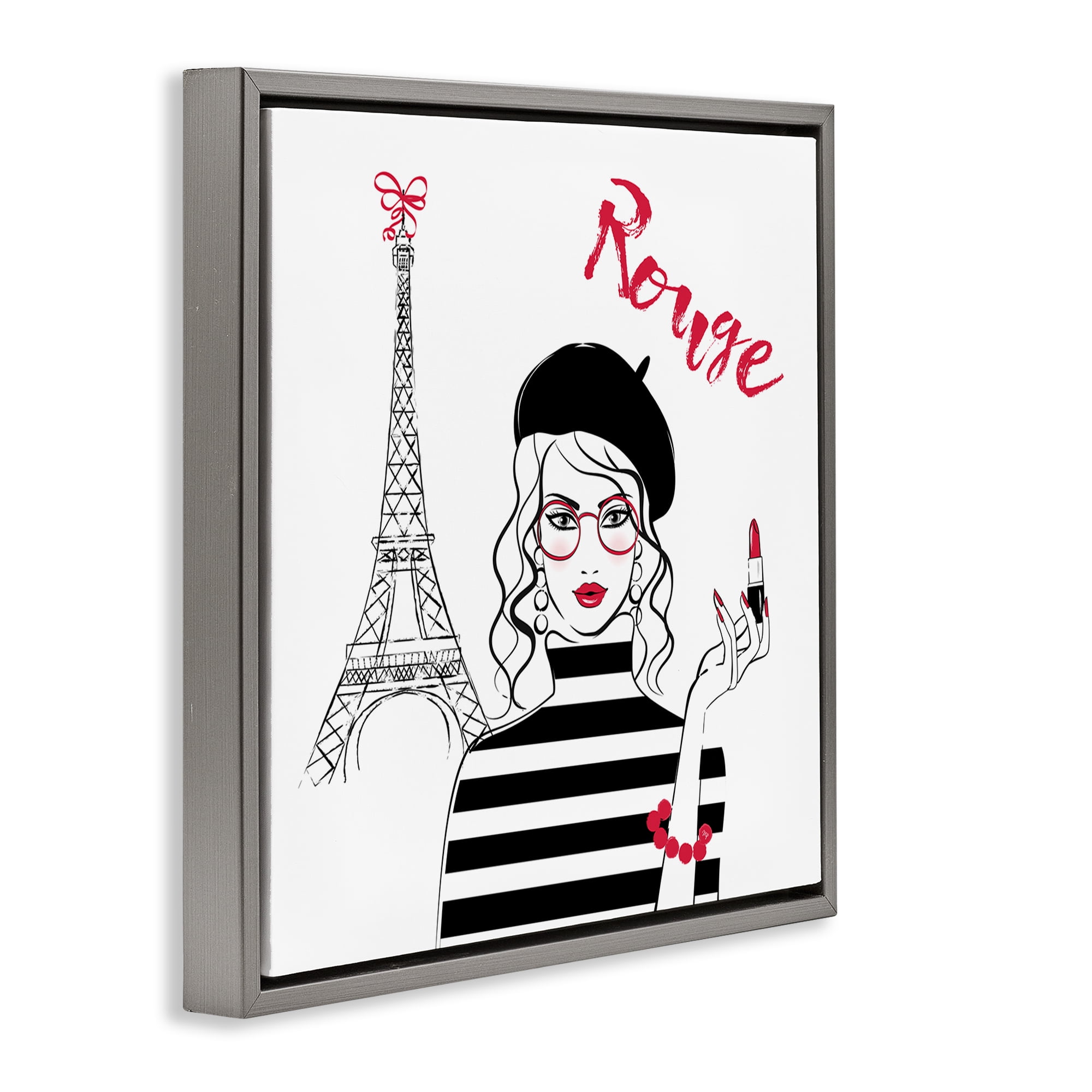 Stupell Industries Rouge Parisian Fashion Novelty Painting Gray Floater Framed Art Print Wall Art, 18 x 18