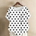 thumbnail image 3 of Olyvenn Fashion Polka Dot Pattern Short Sleeves Basic Summer T-shirts Round Neck Loose Crop Tops Beach Vacation Outfits for Women White M, 3 of 4