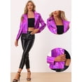 thumbnail image 2 of Chaqueta metalizada estilo motorista con cremallera holográfica Allegra K Rosa Caliente S, 2 of 5