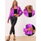 thumbnail image 2 of Disfraz de navidad Chaqueta metalizada estilo motorista con cremallera brillante holográfica para mujer Rosa Caliente L, 2 of 5