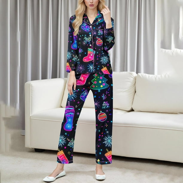 Conjunto de blusa y pantalón de manga larga con estampado de botones y cuello vuelto para mujer, blusa y pantalón de poliéster para mujer