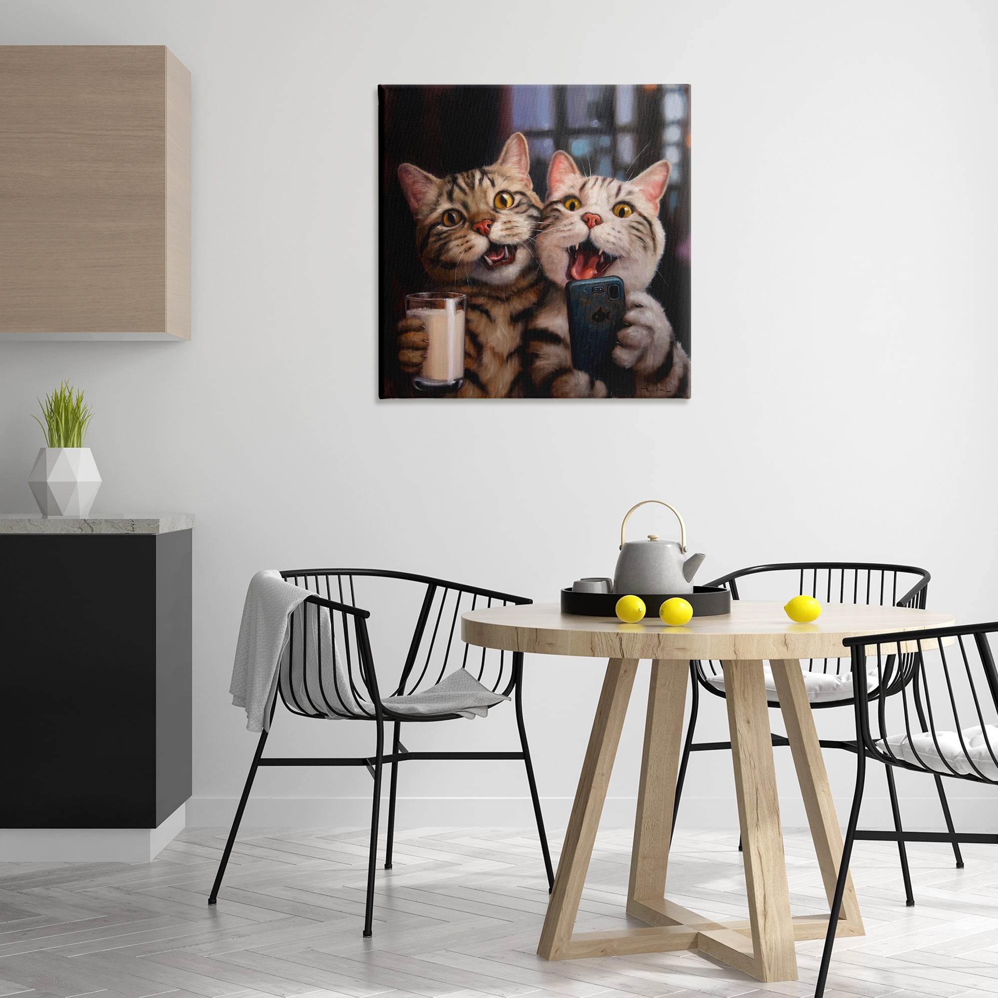 Stupell Industries Happy Selfie Cats Animals Painting Wrapped Canvas Art Print Wall Art, 30 x 30