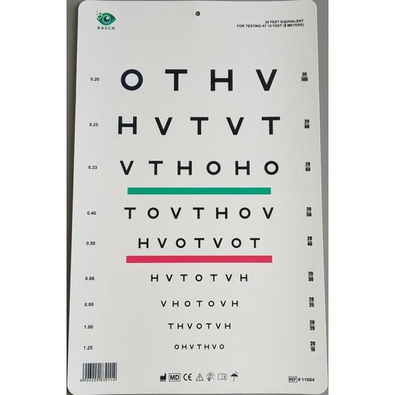 BASCH HOTV Chart with Red Green Bar Visual Acuity Test 3m / 10ft