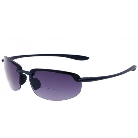 Wrap Rimless Bifocal Sunglasses Sport Sun Reader Reading Glasses Men Women, Black, +2.75