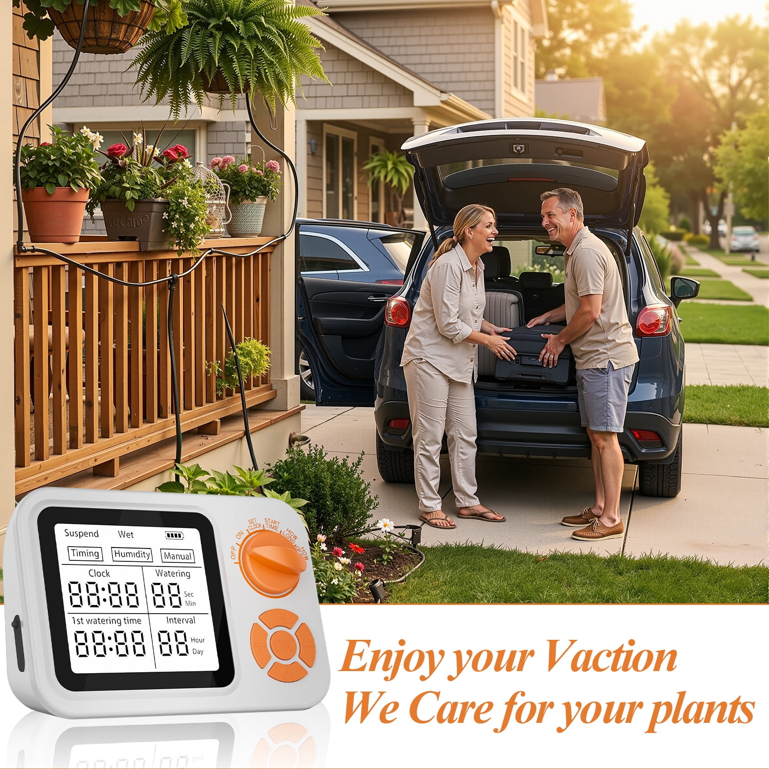 MJIAexp Automatic Drip Irrigation Kit with Smart Humidity Detection and Programmable Water Timer, Auto Plant Waterer Plant Watering Devices Indoor Self Watering System for 15 Potted Plant