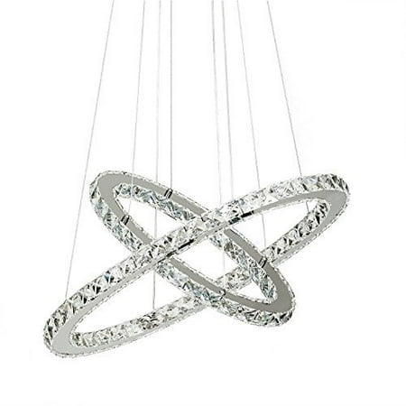- LED Neutral Crystal Glass Chandelier Pendant Ceiling Light Fixture with 2 Rings (40+60) For Dining Room, Living Room and Bedroom - Non Dimmable