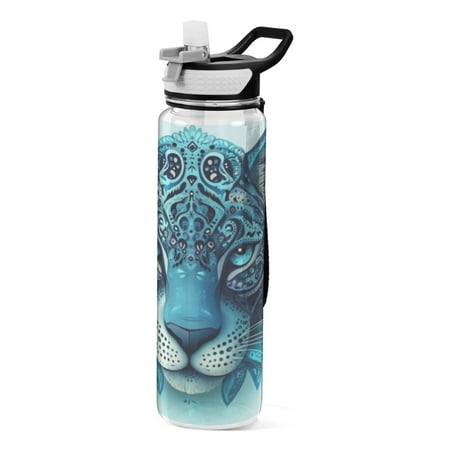 

Sports Water Bottle 1000ML Tritan Food Grade Clear Water Bottle Fitness Outdoor Sports Bike Blue Pattern Tiger