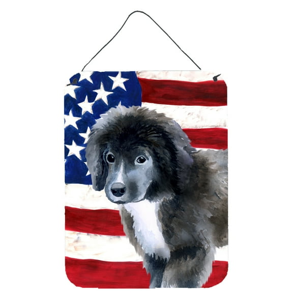 Carolines Treasures BB9699DS1216 Newfoundland Puppy Patriotic Wall or Door Hanging Prints 12WX16H multicolor