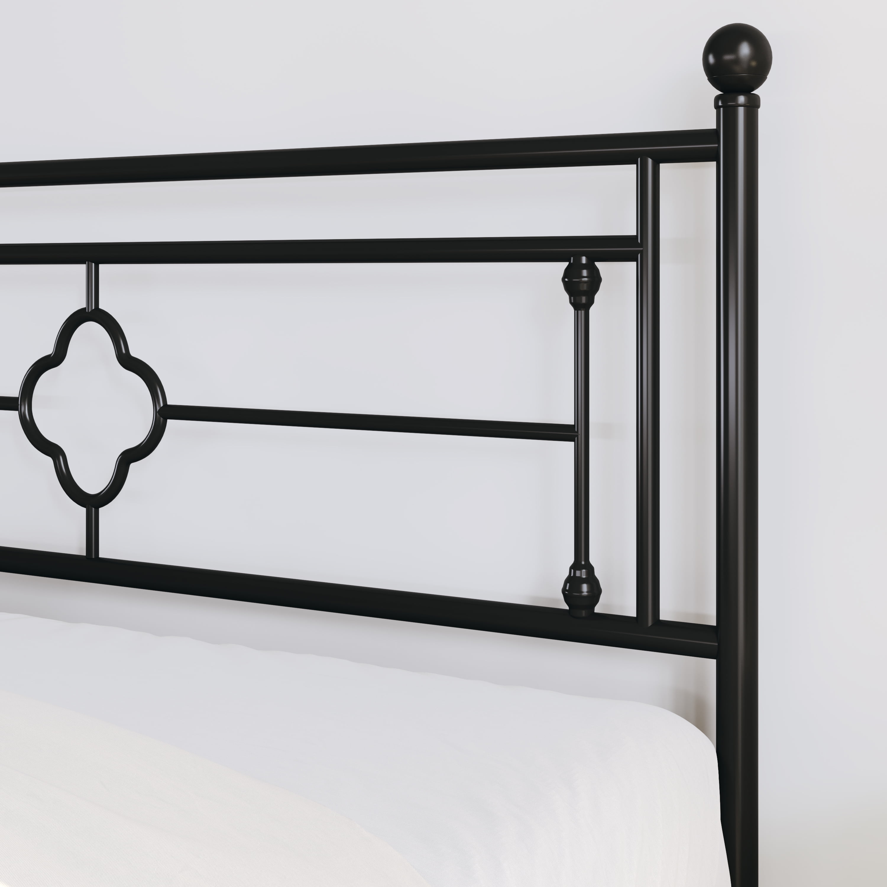 Sha Cerlin Black King Size Metal Platform Bed Frame with Victorian Vintage Headboard