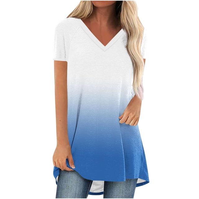 Mujeres de Manga Larga Superior, Estampado Corto Delantero Larga Espalda Raglan Cuello en V Camiseta de Manga Corta, Casual