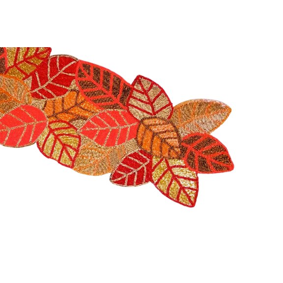 Handmade Table Runner, Beaded Multicolor Table Runner, Autumn Leaves Table Topper 13X36 Inch