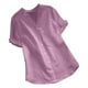 thumbnail image 2 of Fiudx Liquidación de Ahorros de Verano Camisa con Botones de Lino y Algodón de Imitación con Cuello En V y Manga Corta de Color Liso para Mujer Top/Camisa de Manga Corta con Cuello En V, 2 of 4