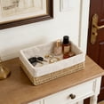 thumbnail image 6 of Handwoven Rattan Wicker Basket Storage Organizer, Rectangular Design, Wooden Handle Bars, Durable Natural Straw, Home Storage for Clothes Toys, 28x20x10cm, 6 of 6