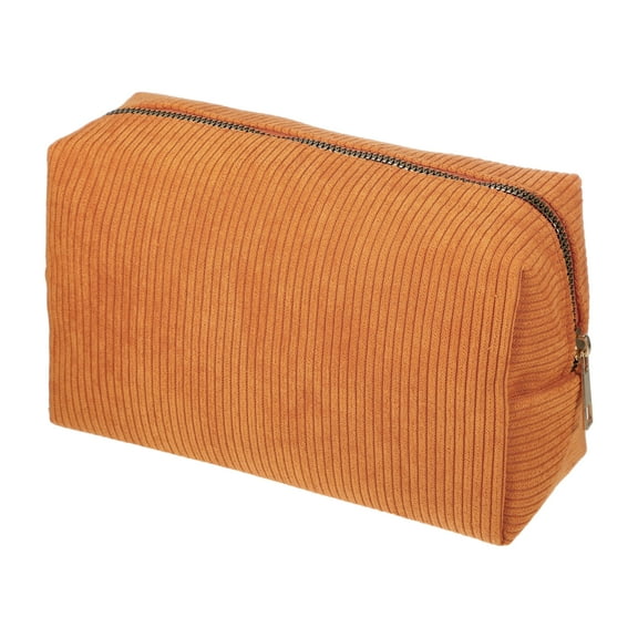Women Durable Solid Color Cosmetic Bag for Vacation Camping Gym Travel Orange Corduroy