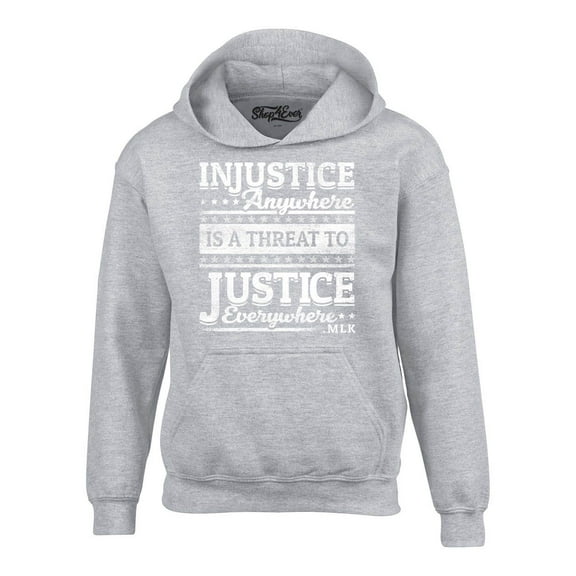 Shop4Ever Men's Injustice Anywhere is a Threat to Justice MLK Hooded Sweatshirt Hoodie Small Sports Grey