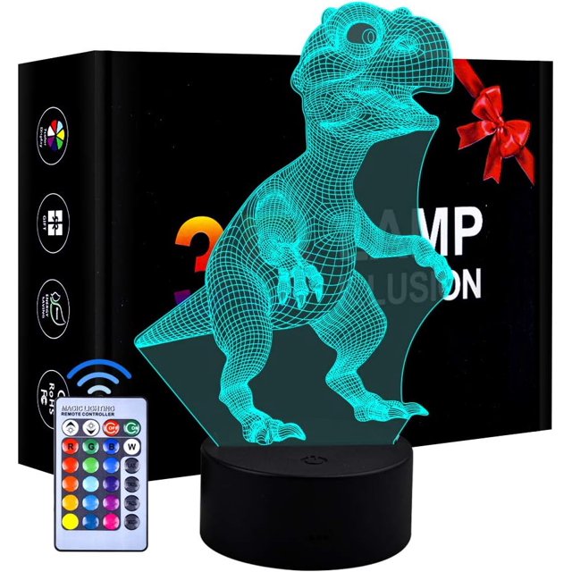 3D LED Dinosaur Night light 3 patrones y 7 colores que cambian la lámpara de decoración con control remoto para niños niñas niños oso de fresa Electrónica