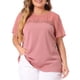 thumbnail image 1 of Blusas de verano de manga corta lisas para mujer de tallas grandes GRACE & GRANDEUR con panel de encaje y lunares 1X rosa, 1 of 1