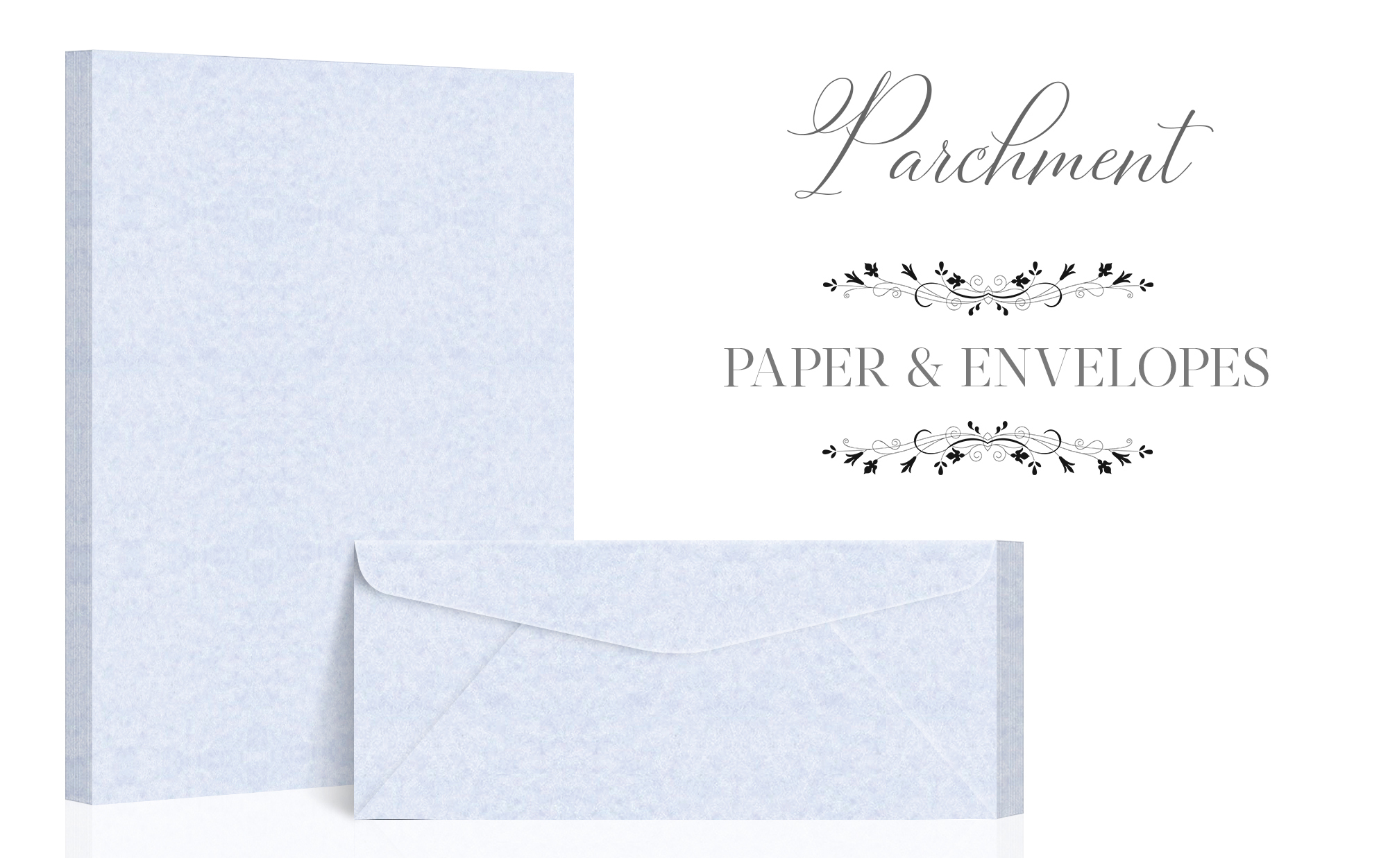 Matching 8.5 x 11” Paper & #10 Envelopes, Imitation Bluestone Parchment Finish – Great for Letters, Invitations, Business Documents | 24lb Text, 90 GSM | 50 Paper & 50 Envelopes Per Pack