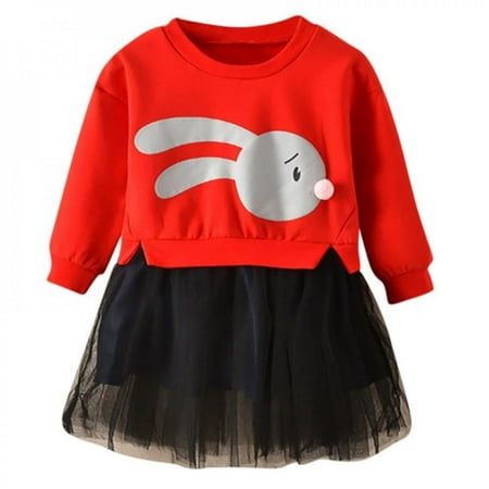 

New Baywell Kids Baby Girls Dress Splicing Mesh Dresses Long-Sleeved Sweater Knee-length Dress Spring Autumn Clothing