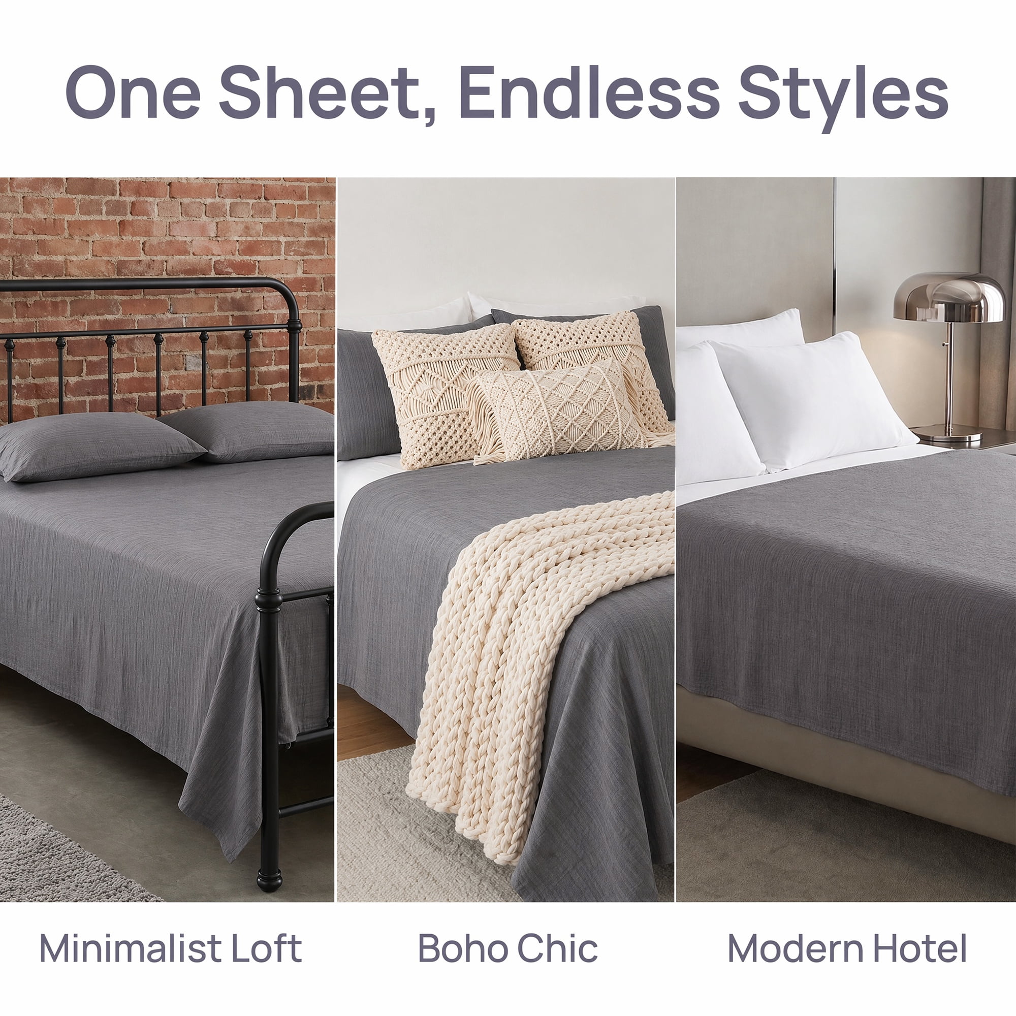 Unique Bargains Double Gauze Bed Sheet Flat Sheet Wrinkle Textured Bedding Gray 91"x96"