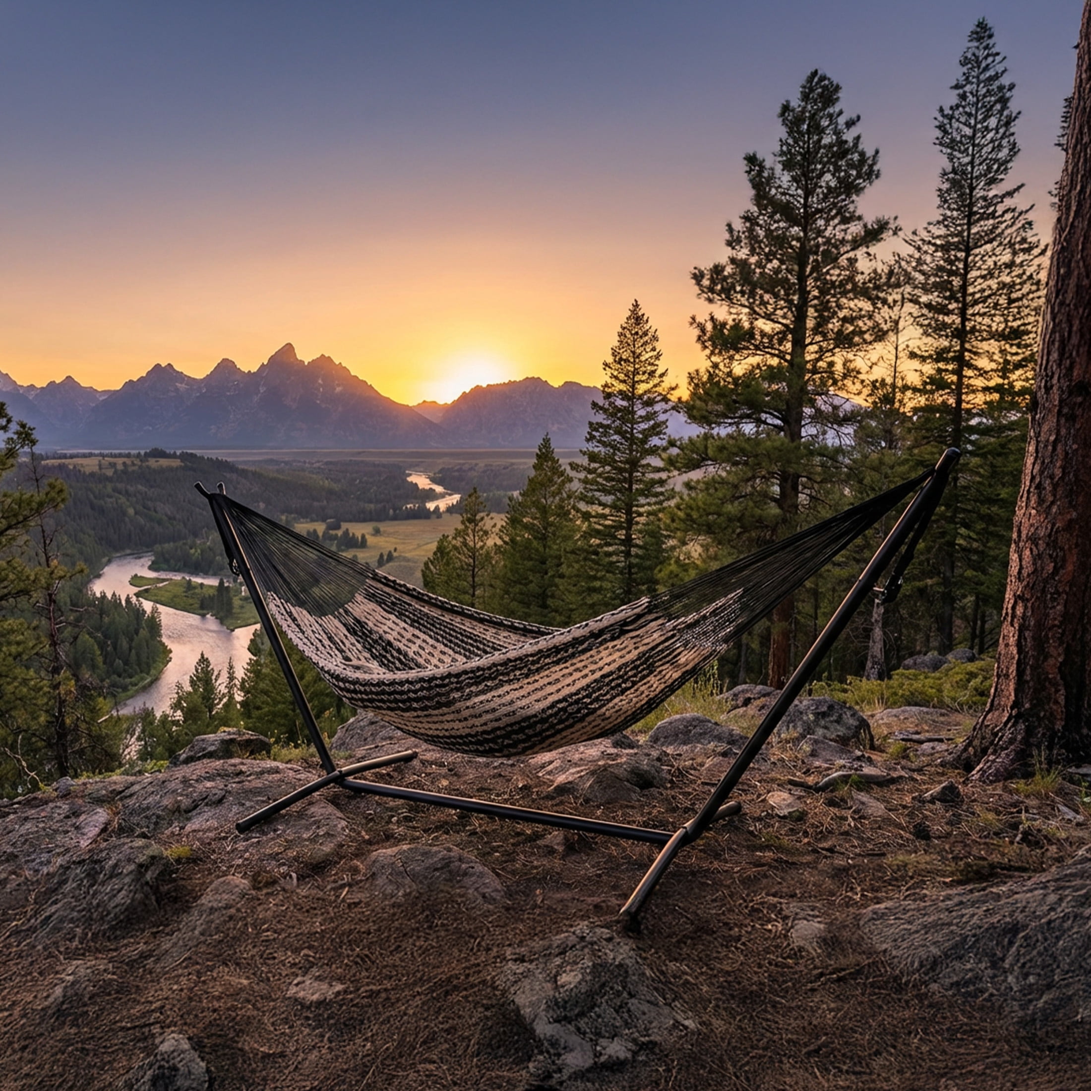 Sunnydaze 2-Person Cotton and Nylon Mayan Family Hammock, 625 lb Capacity - Black and White