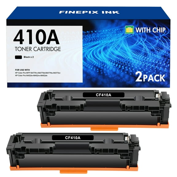 2 Pcs 410A Toner Cartridges Compatible for HP 410A CF410A Color Laserjet Pro MFP M477fnw M477fdw M477fdn M452dn M452nw M477 M452 M377 410X CF410X Printer Ink, Black
