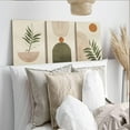 thumbnail image 5 of Green Boho Wall Art Set of 3, Framed Canvas Wall Art Green Polygon Tropical Leaves Abstract Geometric Line Artwork, Mid-Century Modern Wall Prints Poster, Nordic Green Boho Wall Decor for, 5 of 6