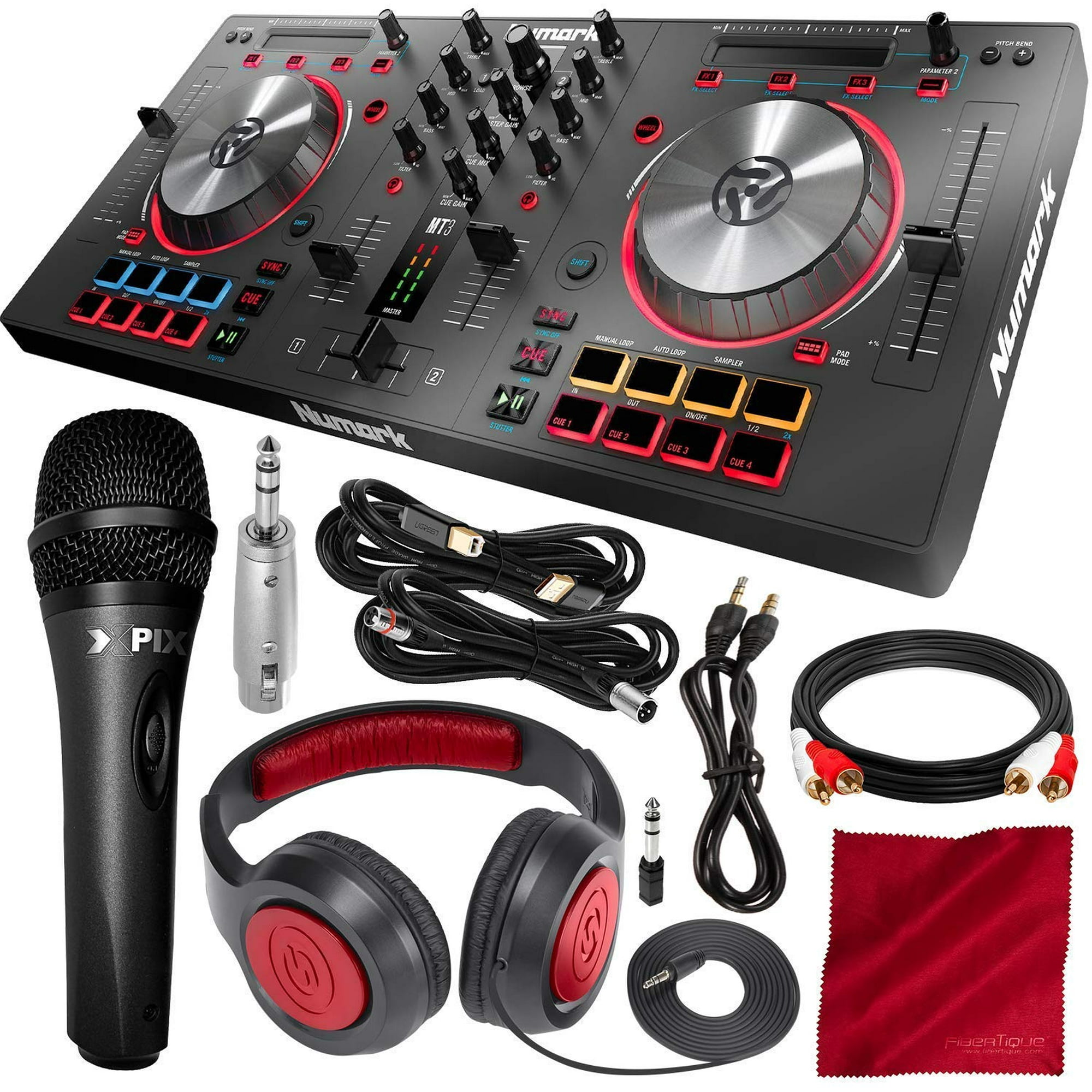 Numark Mixtrack Pro 3 - USB DJ Controller with Serato DJ Lite Download &  Integrated Sound Card + Headphones and Microphone Deluxe Bundle