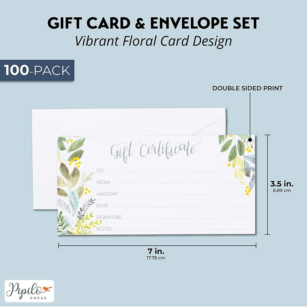 100 Pack Blank Gift Certificates Card with Envelopes Set, For You Cards for  Birthday, Business, 7.2 x 3.7 inch - Walmart.com