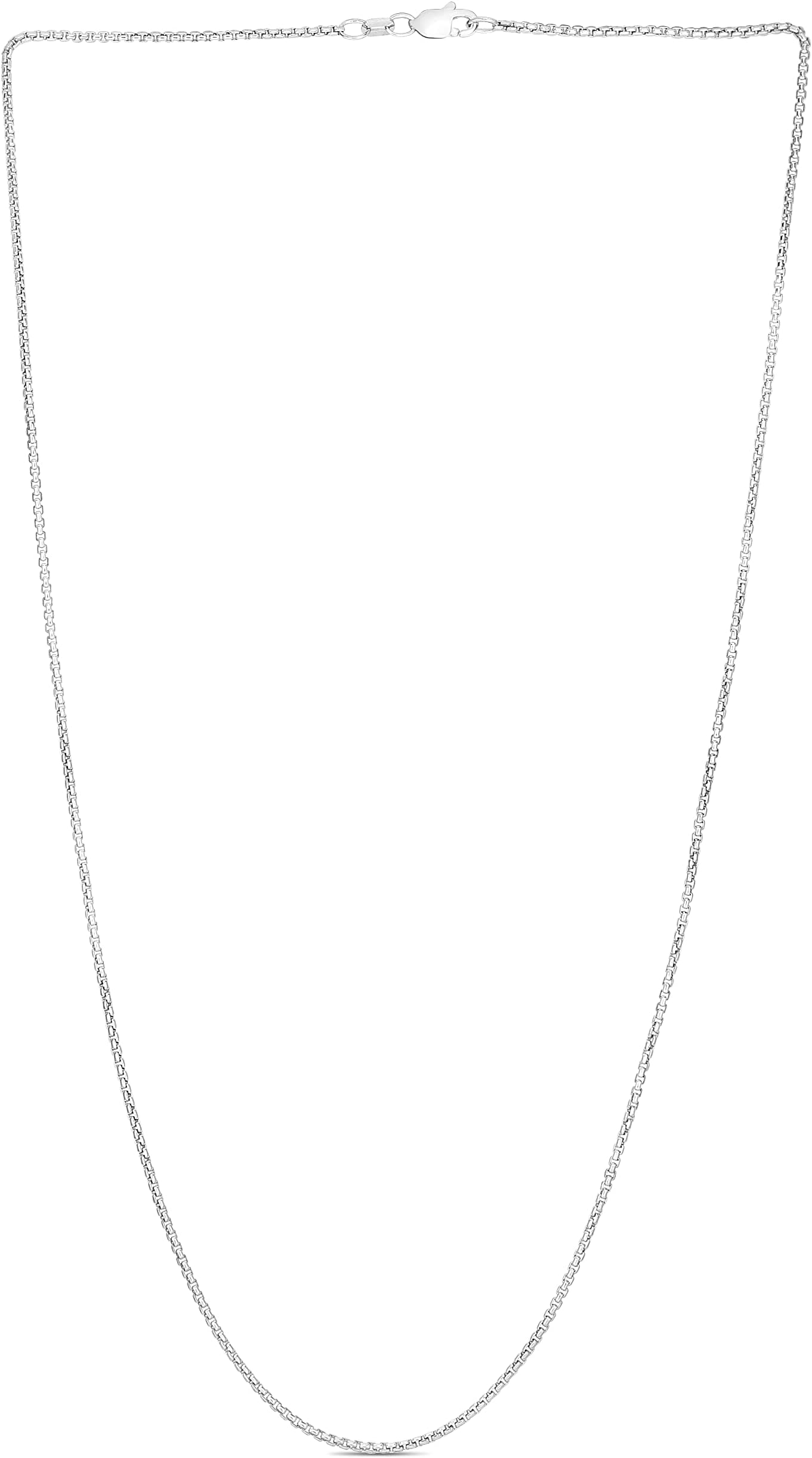 14k White Gold 2mm Lite Round Box Chain Link Necklace