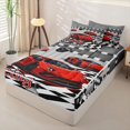 thumbnail image 2 of Manfei Cartoon Sports Cars Zipper Full Size Comforter Sets with Fitted Sheet and 2 Pillowcases,Racing Track Print Zipper Bedding Set,Red,Black Reversible,4pcs, 2 of 8