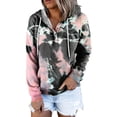 thumbnail image 2 of Gibobby Mujeres sudadera con capucha suéter Sudadera de mujer Button Drawstring Camisa de pocket Casual corbata de manga larga Sudaderas de gradiente de tinte impresas Sudaderas Hoodie （Rosa， L), 2 of 5