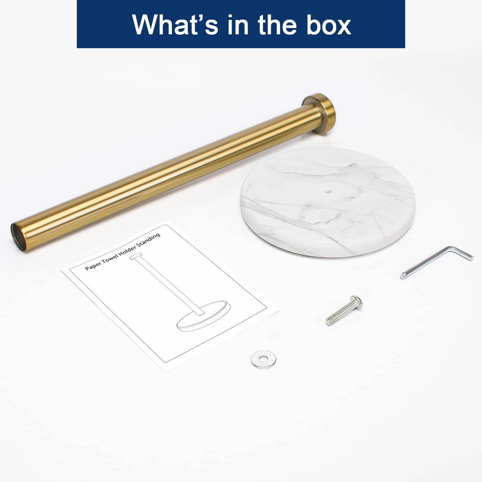 Standing Paper Towel Holder  Kitchen Tissue Holder- For Bathroom Countertop Standard Or Jumbo-sized Roll (with Marble Base Brushed Gold)