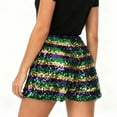 thumbnail image 5 of successthop Womens Shorts Mardi Gras Sparkly Sequin Loose Party Short Gym Elastic Stripe Lightweight Disco Trousers S, 5 of 9
