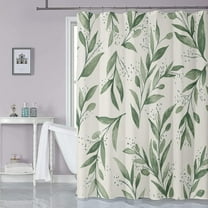 Botanical Leaves Shower Curtain Green and Beige Watercolor Branch Plant Leaf Fabirc Shower Curtains for Bathroom Decor with Hooks Green Fabric Nature Decorative Bath Curtains Waterproof,72x72