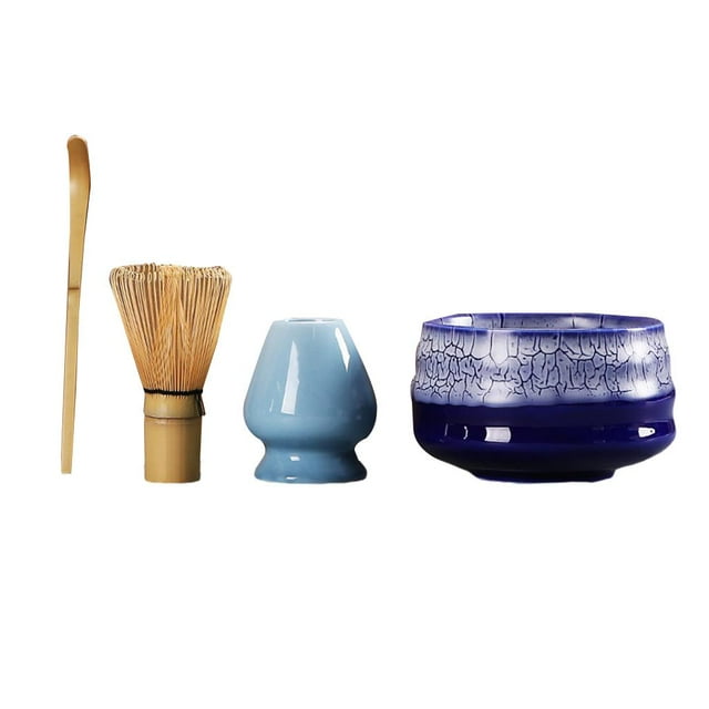 4 Pcs / Set Kit De Batidor De Té De Estilo Japonés Para El Hogar Del Hogar Del Hogar Del Restaurante El Tazón De Té Azul Sunnimix Soporte de batidor Matcha